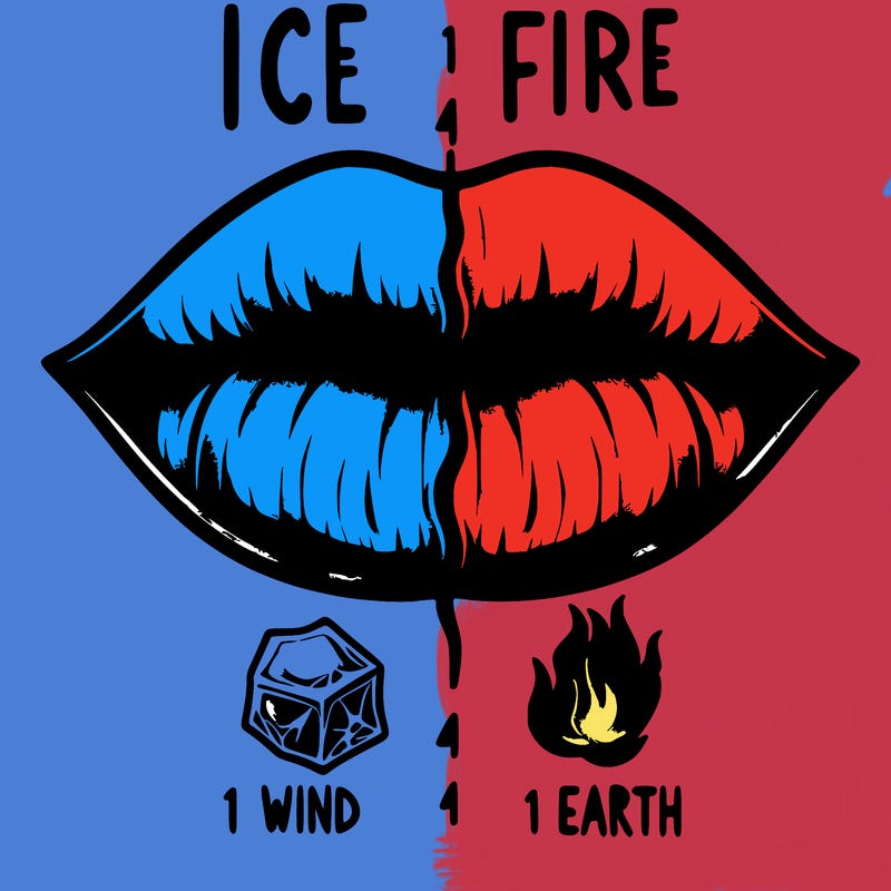 realistic lip split in fourth . 1 fourth ice 1 fire 1wind 1 earth