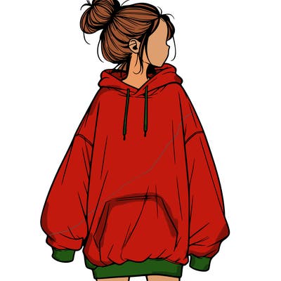 realistic girl with a oversized sweatshirt on and a bun