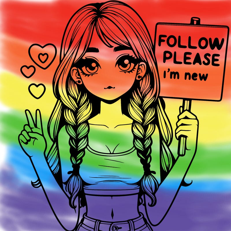 cute teenage girl with crop top holding sign that says follow please i'm new with braids