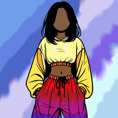 realistic girl faceless with baggy pants and a crop top