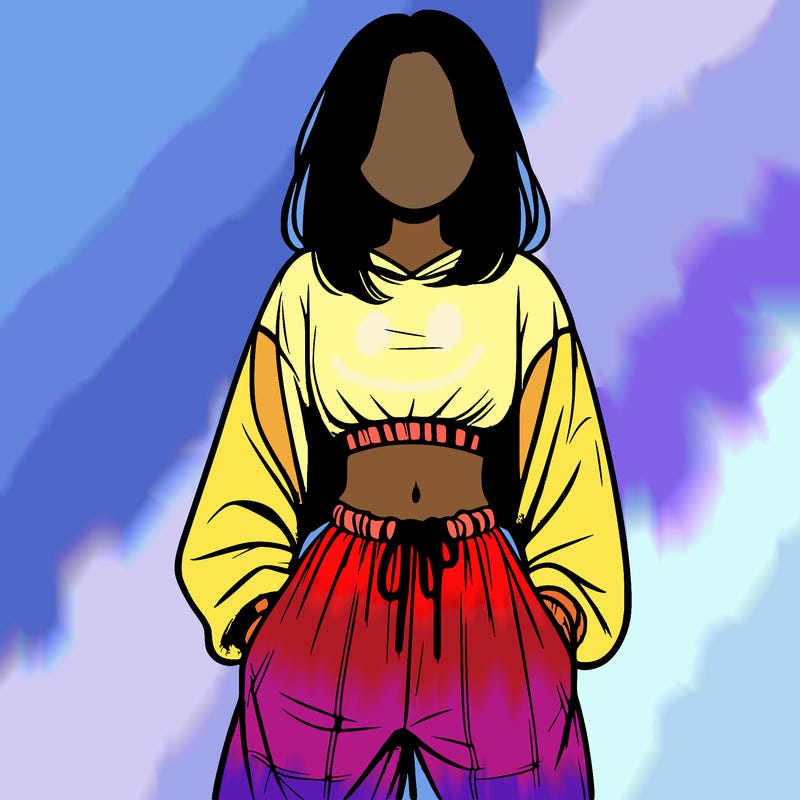 realistic girl faceless with baggy pants and a crop top