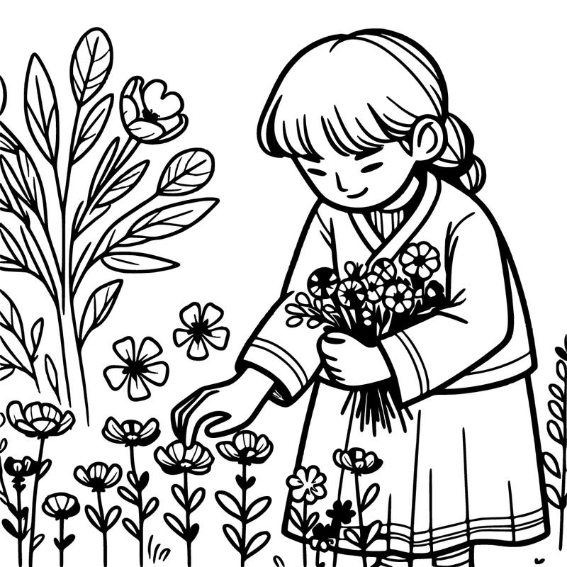 a girl picking flowers