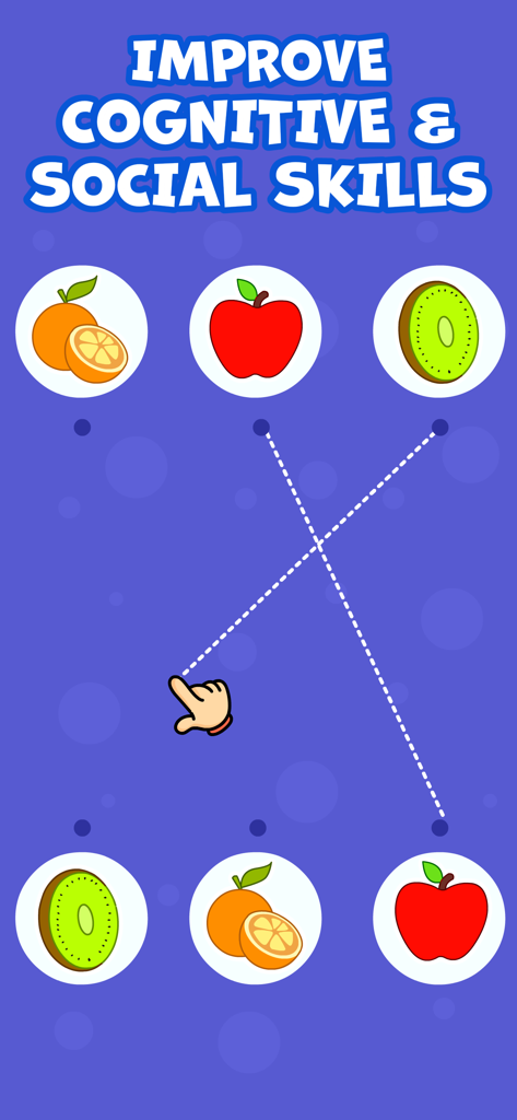 Kids Autism Games - AutiSpark - Fruit matching game interface in AutiSpark app to improve cognitive and social skills for children with autism