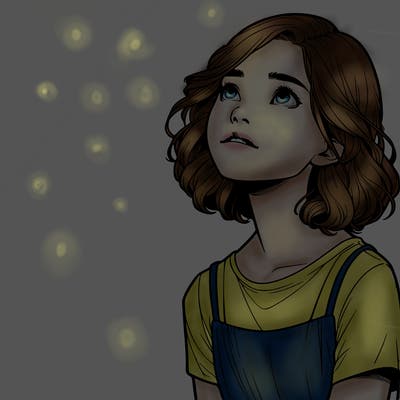 realistic girl looking up at the sky