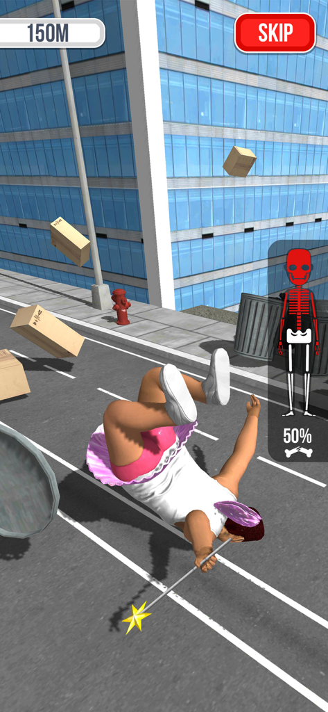 Falling Art Ragdoll Simulator - A character in a tutu falling on a city street in the Falling Art Ragdoll Simulator game