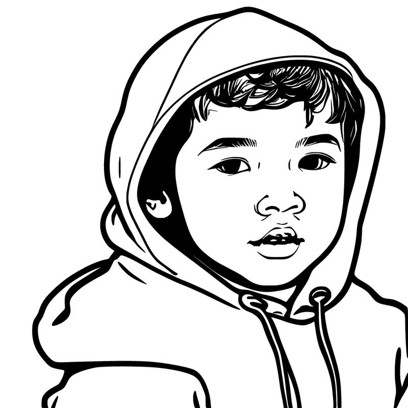 simple drawing of a boy in a hoodie