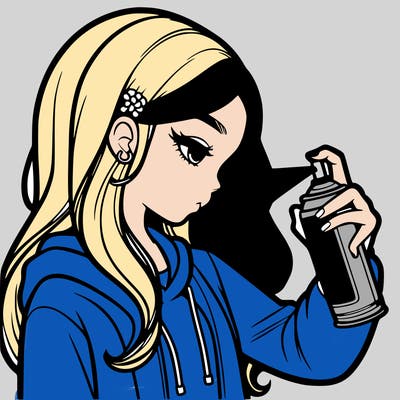 a realistic girl spray painting