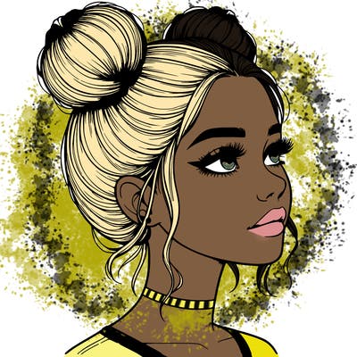 realistic girl with buns on the top of her head