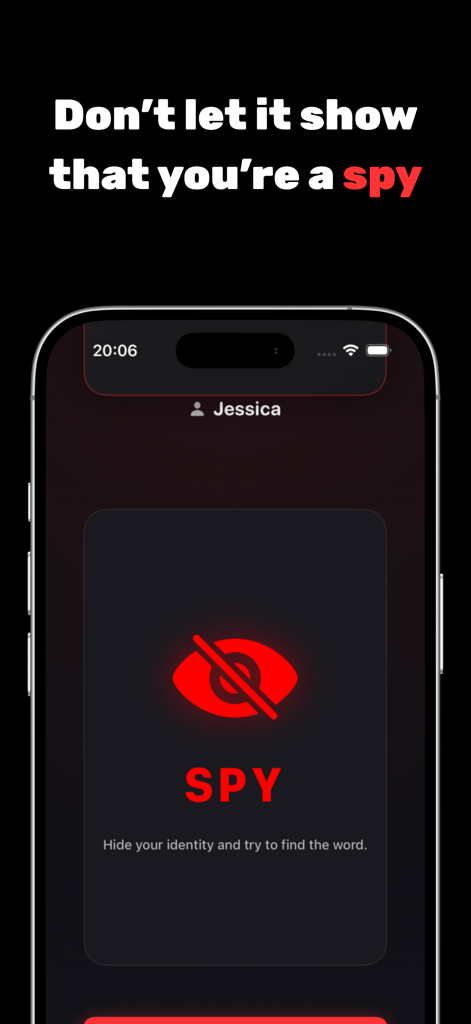 Imposter: Spy Party Game - Mobile phone screen revealing the spy role identity in the Imposter party game interface