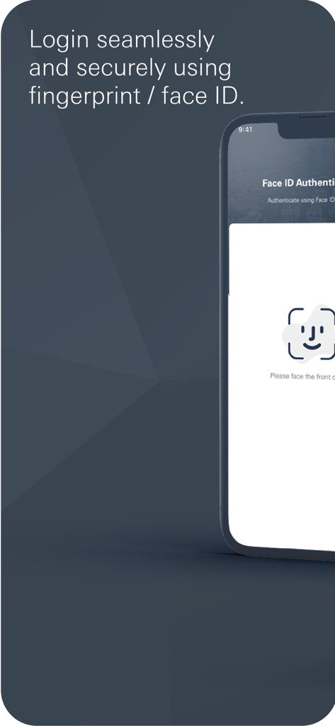 SAB iCorp - Pantalla de la aplicación móvil SAB iCorp que muestra la autenticación Face ID para un inicio de sesión biométrico seguro