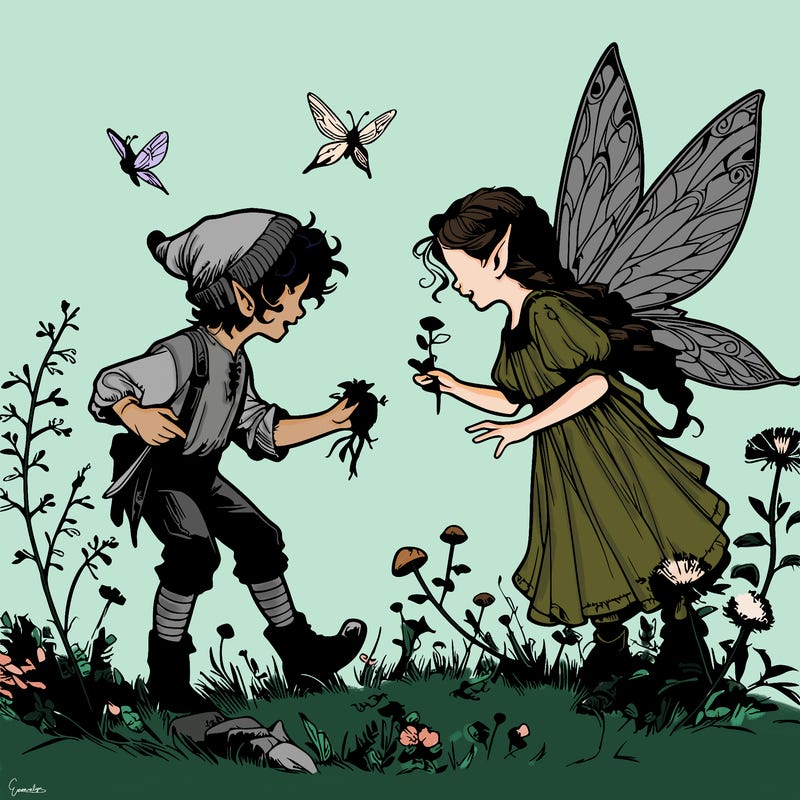 realistic fae girl and boy playing