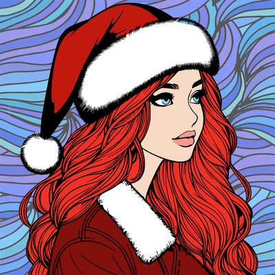 realistic girl in santa hat