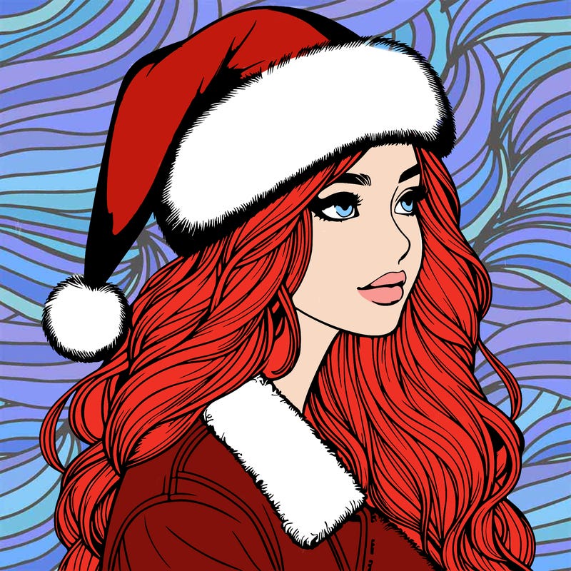 realistic girl in santa hat