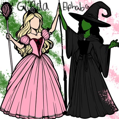 detailed realistic split of a princess and a witch
