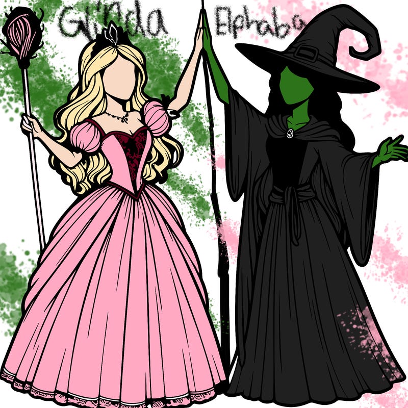 detailed realistic split of a princess and a witch