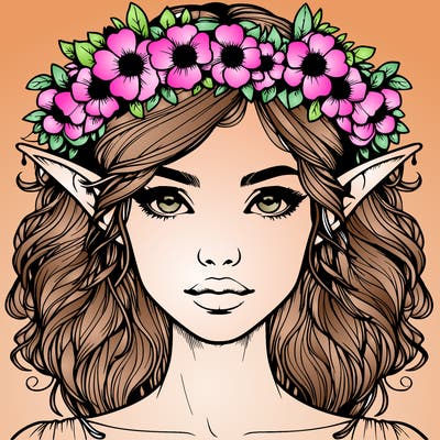 realistic female elf with flower crown