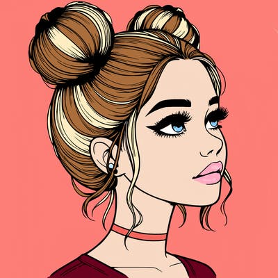 realistic girl with buns on the top of her head