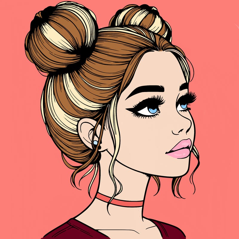 realistic girl with buns on the top of her head