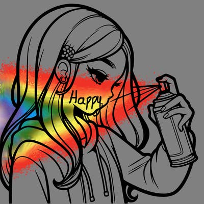 a realistic girl spray painting