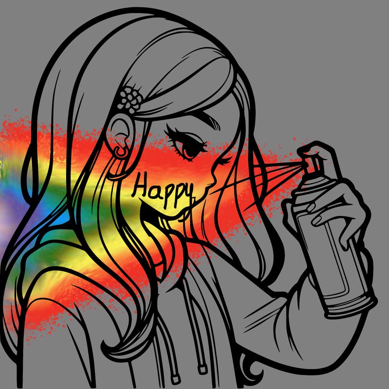 a realistic girl spray painting