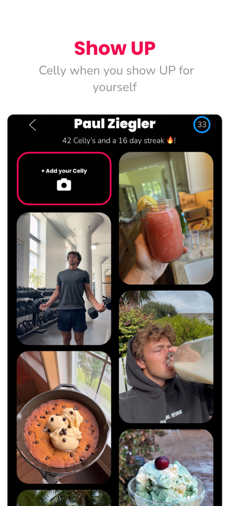Upspace - Upspace app user profile showing health and fitness photo updates with activity streaks