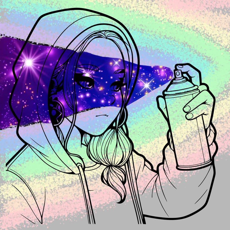 a realistic girl, spray painting