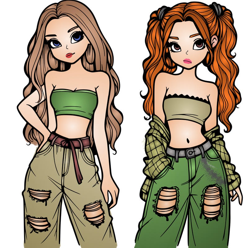 2 girls in crop tops and baggy jeans ripped