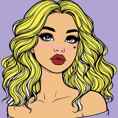 realistic girl with wavy hair and lips