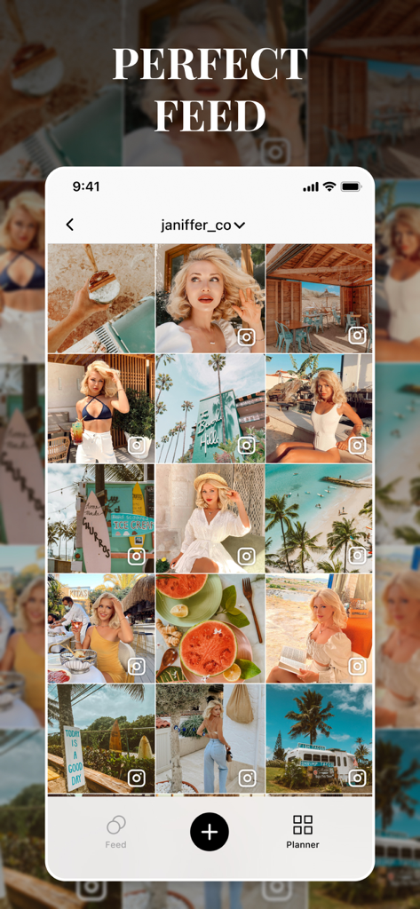 Edith App-Oberfläche mit einem kuratierten und ästhetischen Instagram-Feed-Planer-Raster