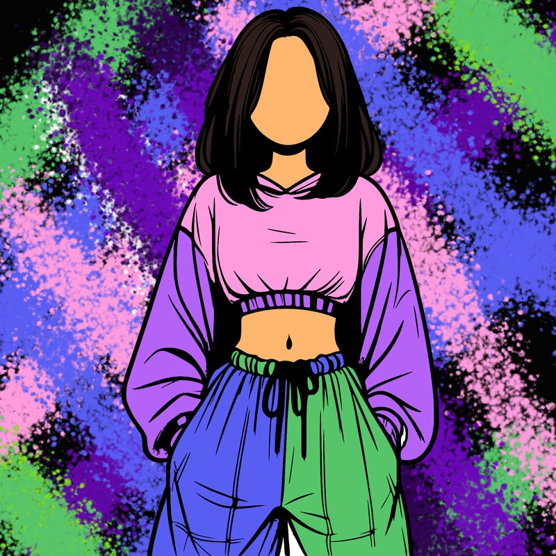 realistic girl faceless with baggy pants and a crop top