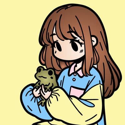 girl with long hair and a oversized shirt. and she is holding a frog