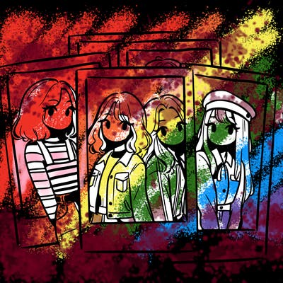 polaroid photo of 4 girls