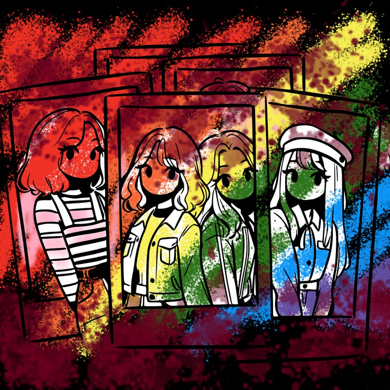 polaroid photo of 4 girls