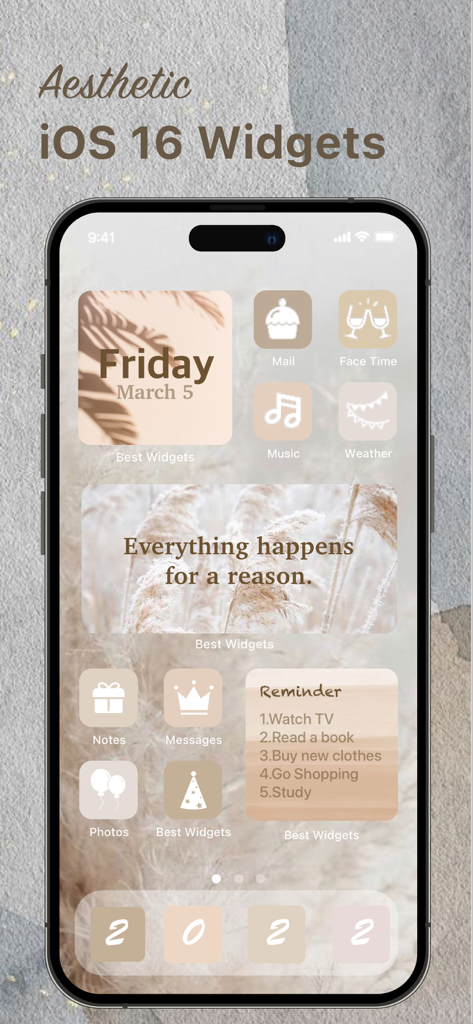 Best Widgets 18 - Icon Changer - Ästhetisches beige Homescreen-Thema mit benutzerdefinierten Widgets und Icons auf einem iPhone