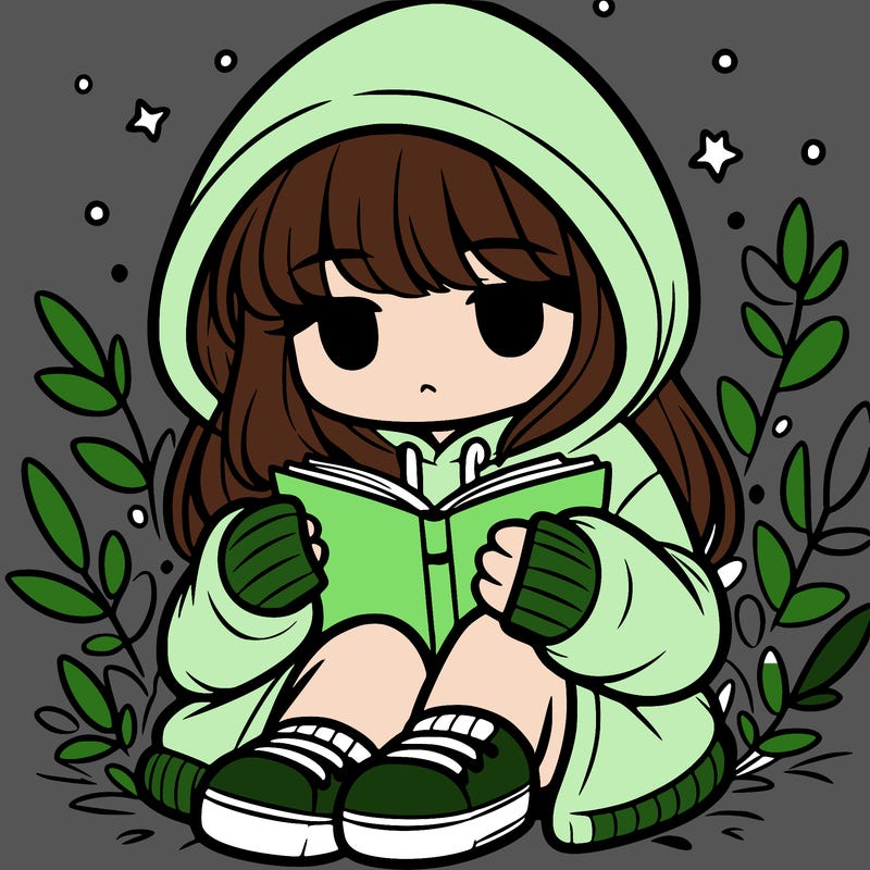 girl in oversized hoodie reading a book