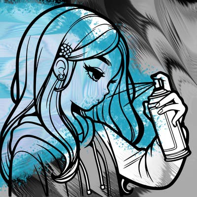 a realistic girl spray painting