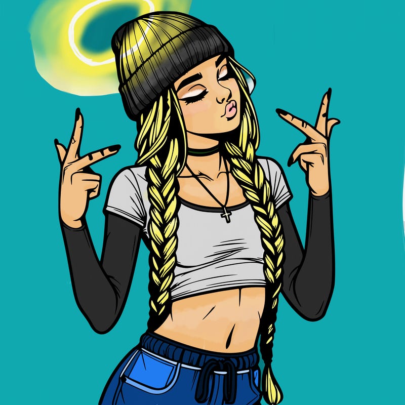realistic teenage girl with braids and a beanie and crop top doing 🫶🏼