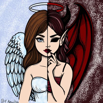 realistic angel half demon