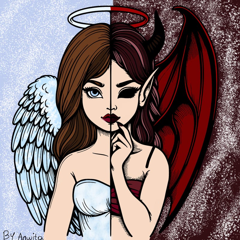 realistic angel half demon