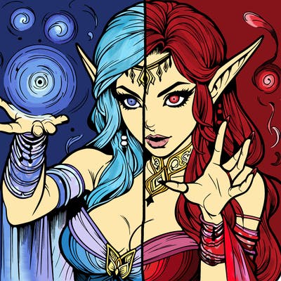 realistic scary beautiful elf sorceress casting spell