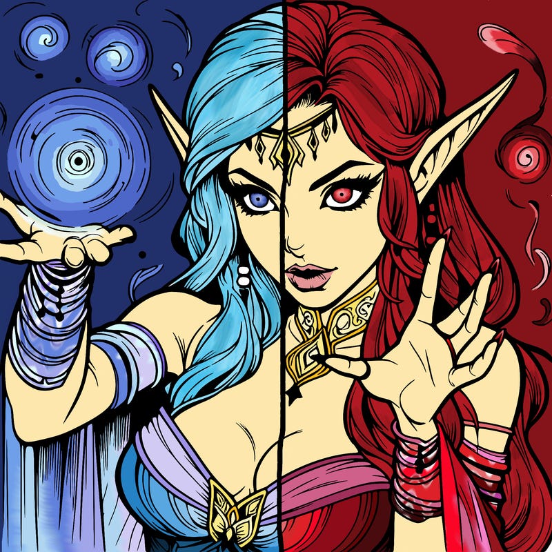 realistic scary beautiful elf sorceress casting spell