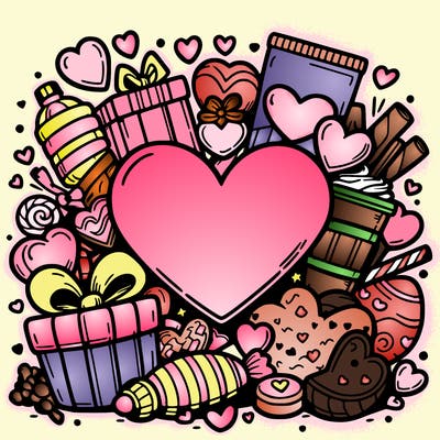 big heart surrounded by valentines day stuff