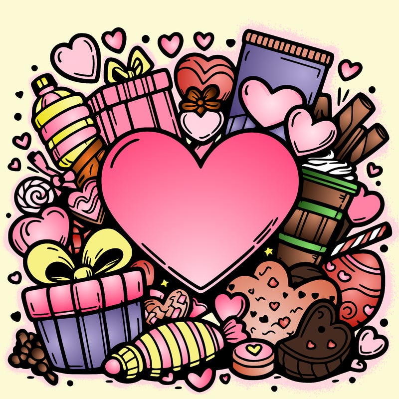 big heart surrounded by valentines day stuff