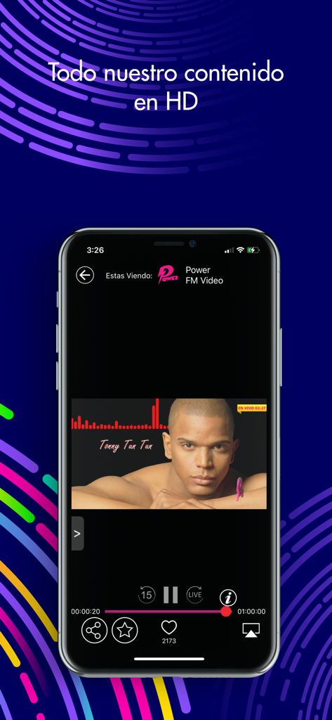 Power Honduras - Power Honduras mobile app interface showing a live music video stream in high definition with playback controls