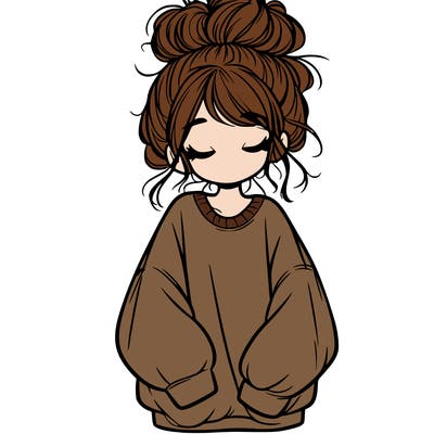 girl with baggy sweatshirt and messy bun
