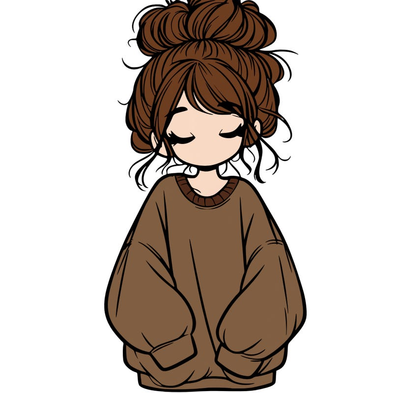 girl with baggy sweatshirt and messy bun