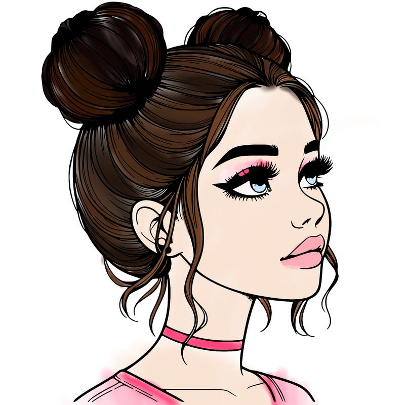 realistic girl with buns on the top of her head