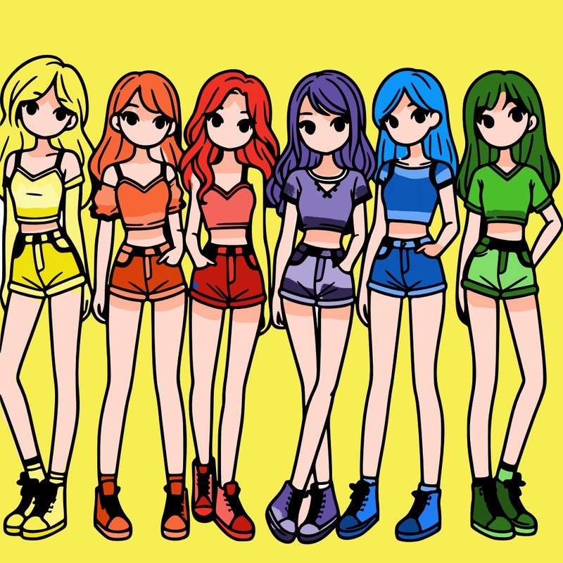a group of girls wearing crop tops and shorts