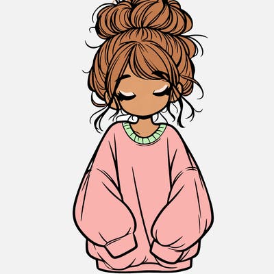 girl with baggy sweatshirt and messy bun