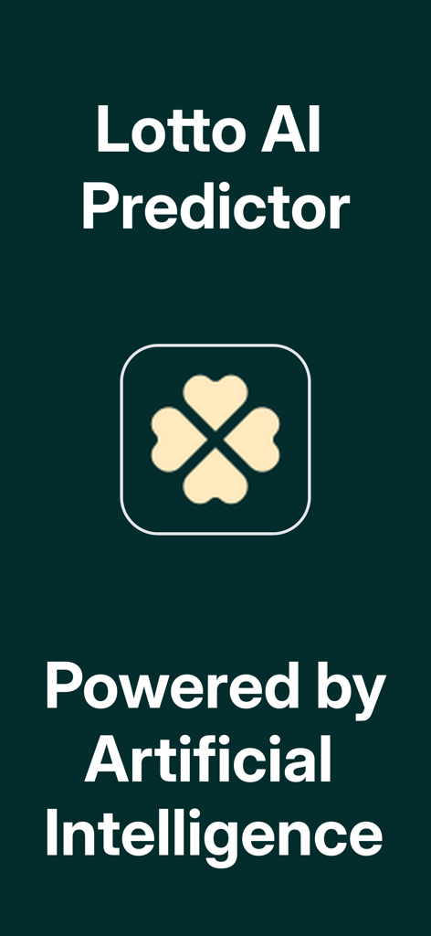 Lotto AI Predictor splash screen featuring a clover icon and Artificial Intelligence tagline